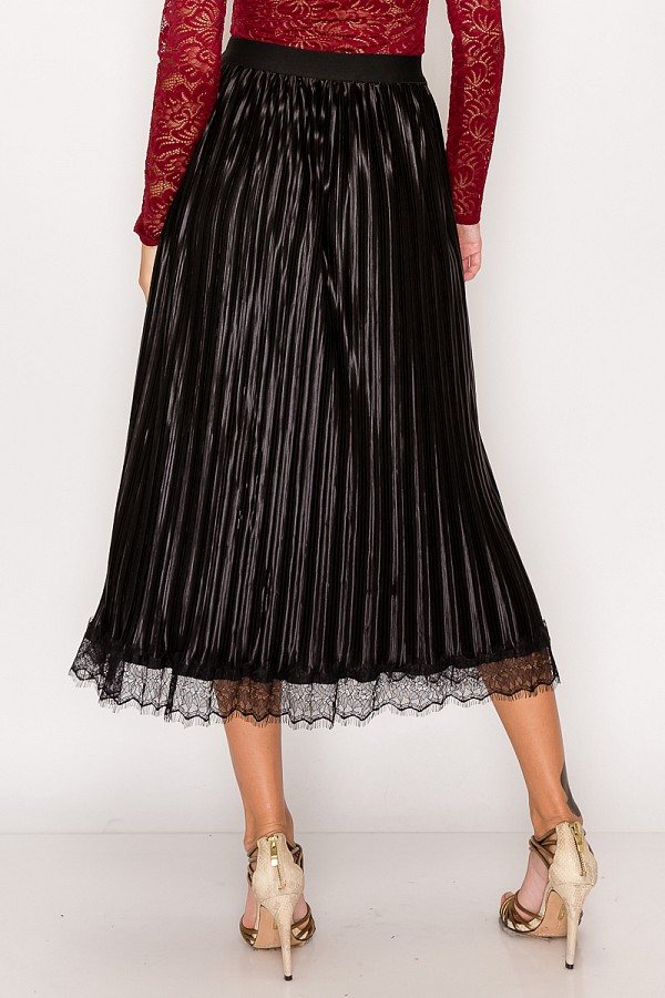Lace Trim Accordion Pleated Midi Skirt - Better Price Retail
