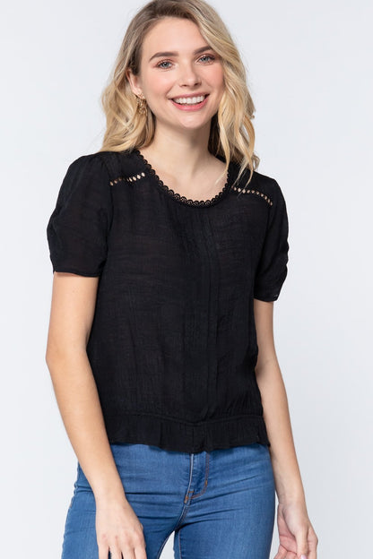 Short Shirring Slv Pleated Woven Top - Better Price Retail