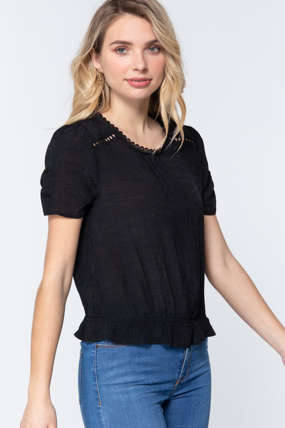 Short Shirring Slv Pleated Woven Top - Better Price Retail
