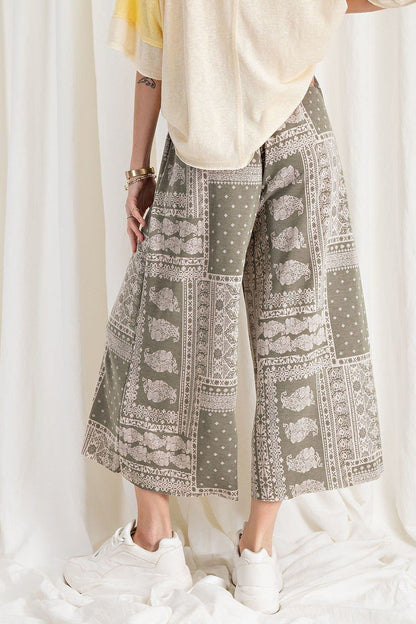 Printed Terry Knit Wide Leg Comfy Pants - Better Price Retail