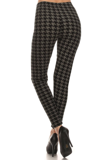 High Waisted Hound Tooth Printed Knit Legging With Elastic Waistband - Better Price Retail