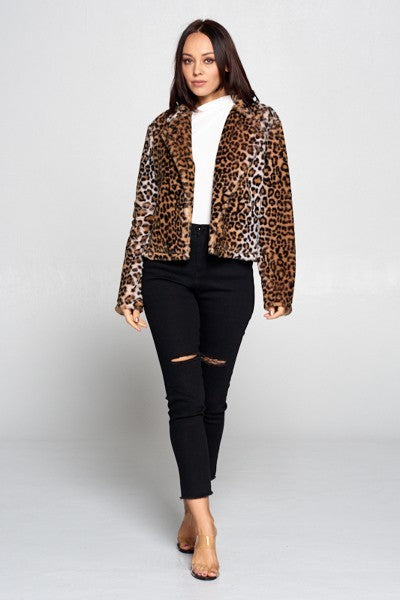 Short Open Front Leopard Print Collar Coat - Better Price Retail