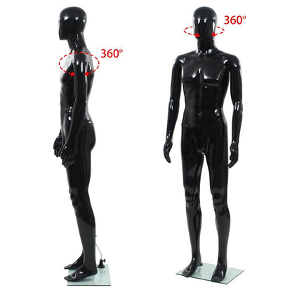Full Body Male Mannequin with Glass Base Glossy Black 72.8"